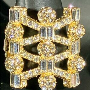 Gold Crystal Statement Ring - Women Jewelry- size 7